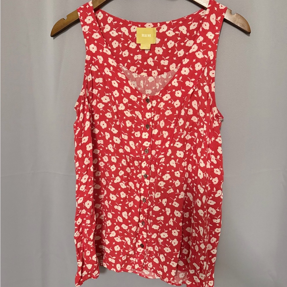 Maeve Red and White Floral Tank Top Feminine Floral Anthropologie Size 4
